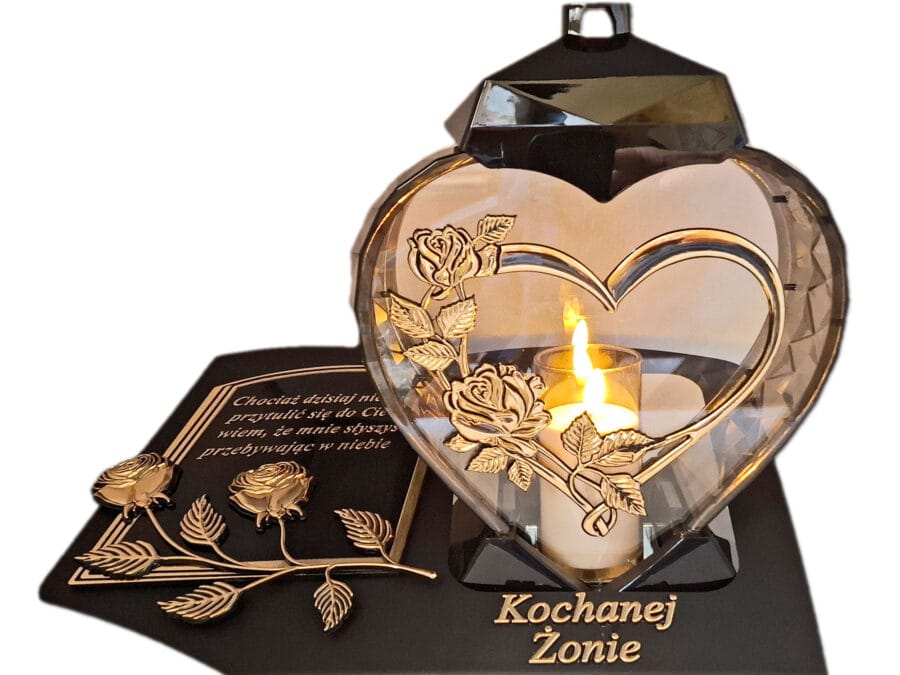 blach-ser-imp-zon-zlo-sw1.jpg ŻONA ŻONIE ZNICZ LAMPION NA GRÓB SERCE I SERCE ZŁOTO SKOS SENTENCJA+ ŚWIECA