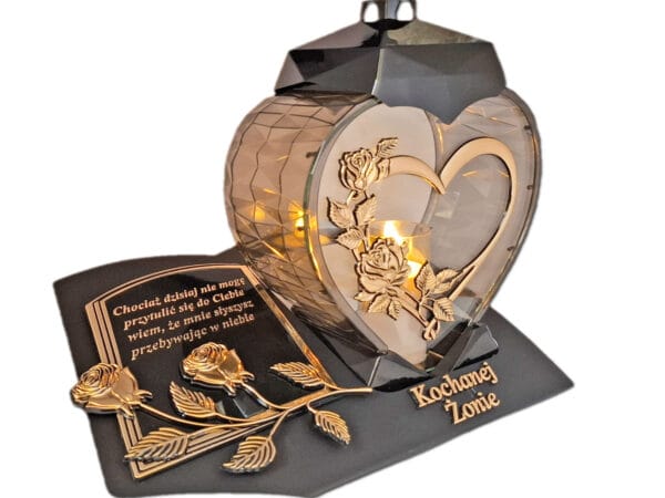 blach-ser-imp-zon-zlo-sw2.jpg ŻONA ŻONIE ZNICZ LAMPION NA GRÓB SERCE I SERCE ZŁOTO SKOS SENTENCJA+ ŚWIECA