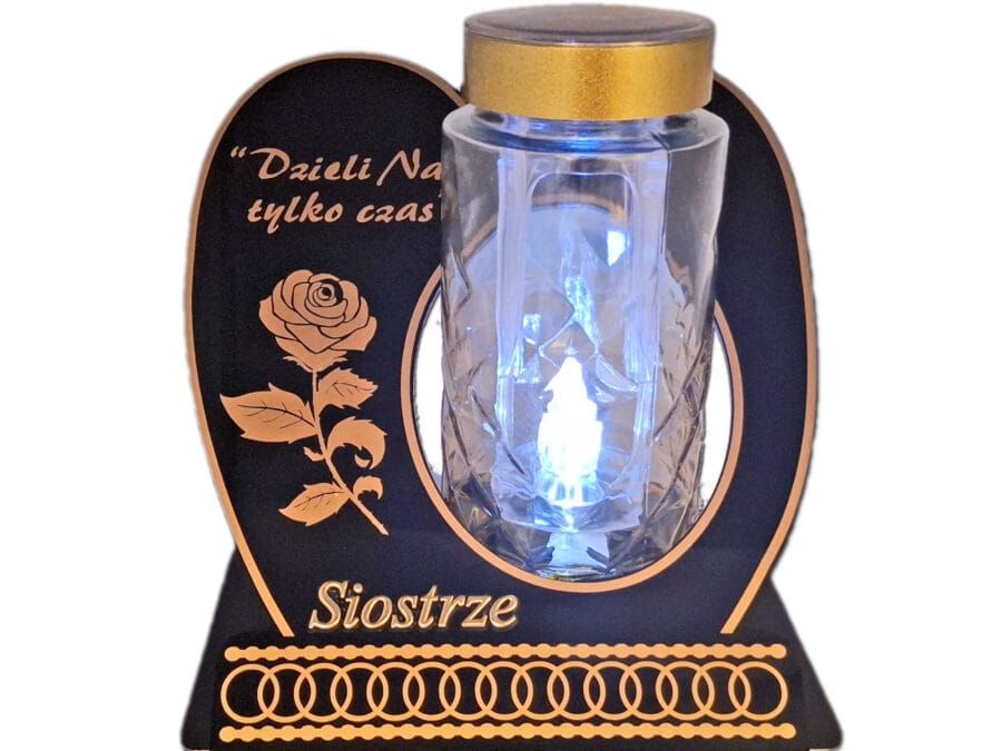SIOSTRA SIOSTRZE ZNICZ LAMPION NA GRÓB SKOS SOLAR SOLARNY DZIELI ZŁOTO