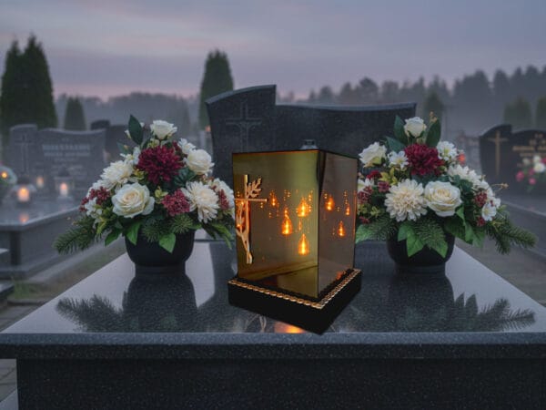 kwadrat-3d-solar-sreb12.jpg SOLAR SOLARNY FOTOWOLTAICZNY ZNICZ LAMPION KWT GIGANT 3D KRZYŻ SREBRO