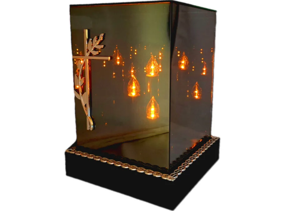 SOLAR SOLARNY FOTOWOLTAICZNY ZNICZ LAMPION KWT GIGANT 3D KRZYŻ SREBRO