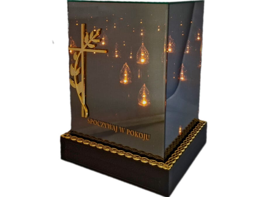 SOLAR SOLARNY FOTOWOLTAICZNY ZNICZ LAMPION KWT GIGANT 3D KRZYŻ ZŁOTO