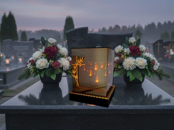 kwadrat-3d-solar-zlot13.jpg SOLAR SOLARNY FOTOWOLTAICZNY ZNICZ LAMPION KWT GIGANT 3D KRZYŻ ZŁOTO